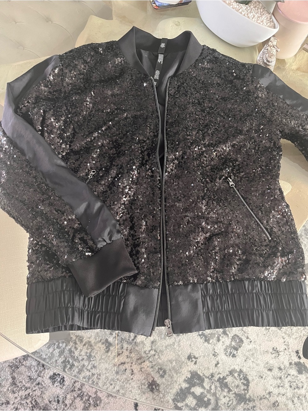 🖤VICTRIA SECRET Black Sequin Bomber Jacket S👀my other listings 🌟 - Picture 1 of 6